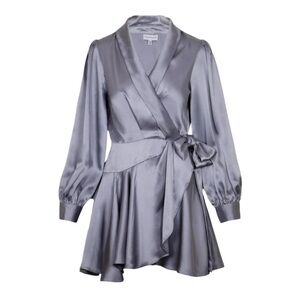 NWT New Lucy Paris Adonia Satin Wrap Dress in Pewter Women’s Size Large